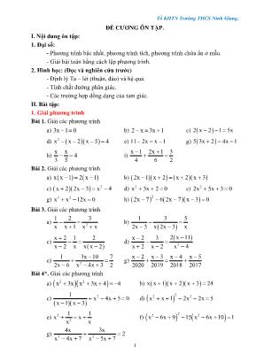 Đề cương ôn tập Toán Lớp 8 - Trường THCS Ninh Giang